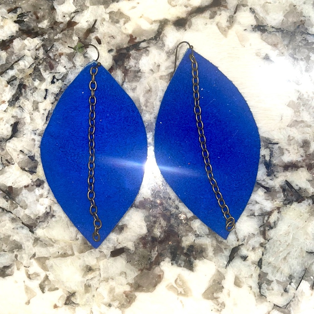 These blue and silver leather suede earrings are great for a rodeo or any event!